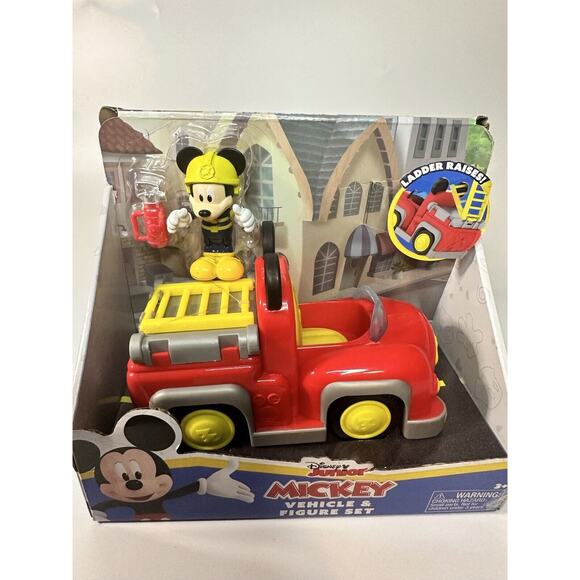 Disney Junior Mickey Mouse Funhouse Fire Truck Ladder Raises Vehicle & Figure - Picture 4 of 4